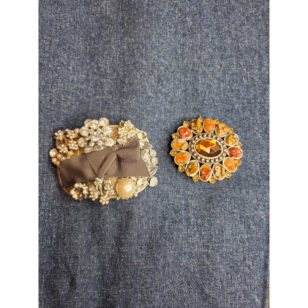 Women's Lot of 2 Boutique Crystal Belt Buckles - Silver Gold Designer